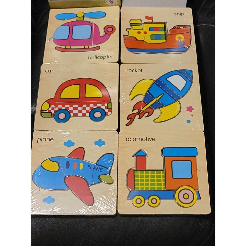 NEW Wallxin Colorful Wooden Vehicle Puzzles Set of 6 Puzzles Sealed for Ages 3+